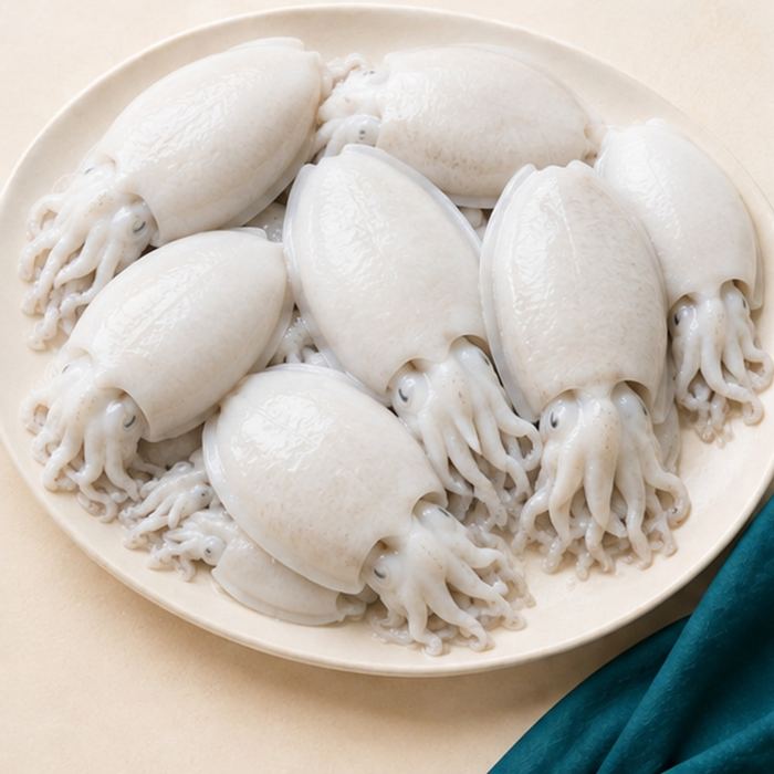 Sotong Sedang segar dibersihkan