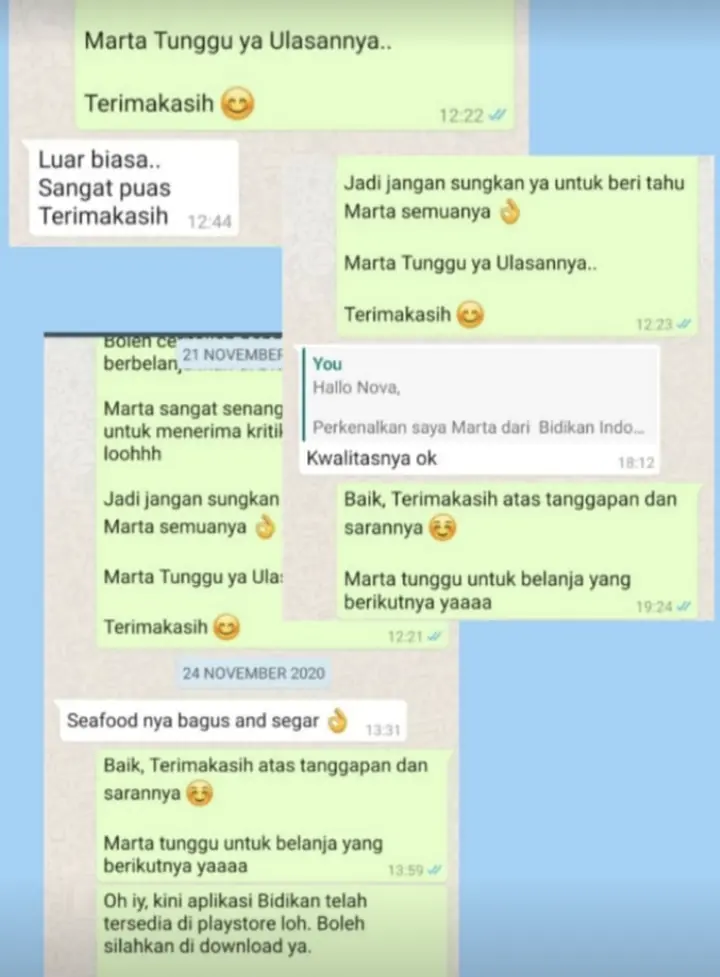 Testimoni WhatsApp pelanggan: seafood-nya bagus dan segar