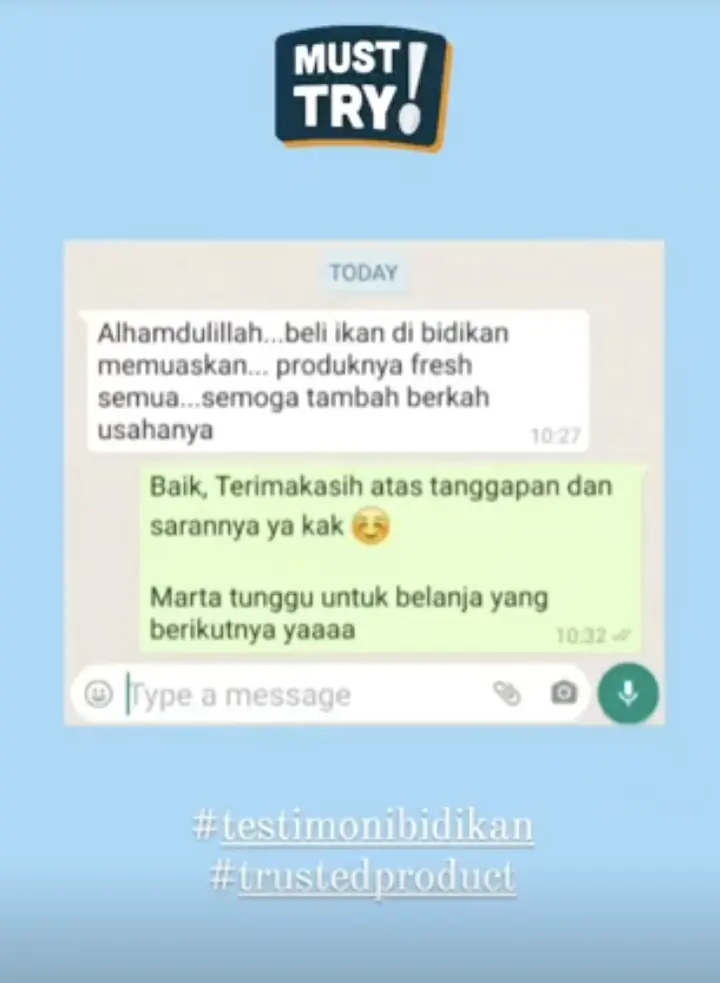 Testimoni WhatsApp pelanggan: produknya fresh semua